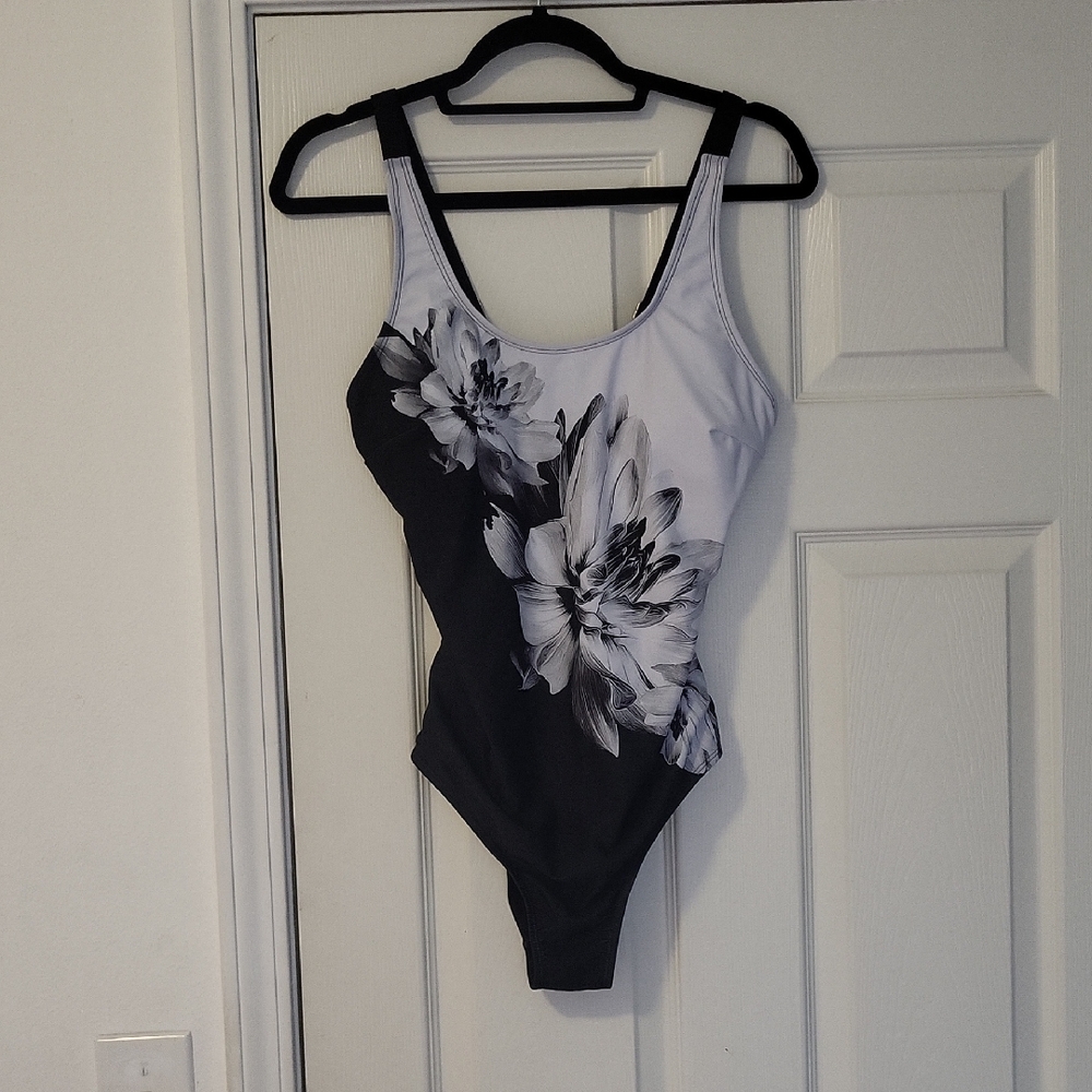 Floral Black and White Swimsuit